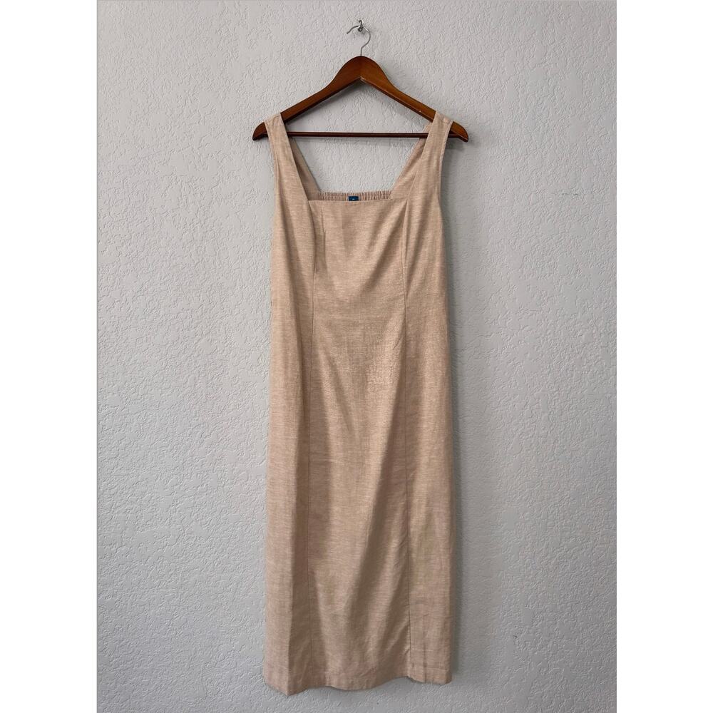 old navy tan linen blend sleeveless midi length dress size medium